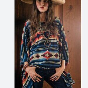 Double D Ranch Bena Blanket Poncho Southwestern Aztec Serape Boho Top sz M
